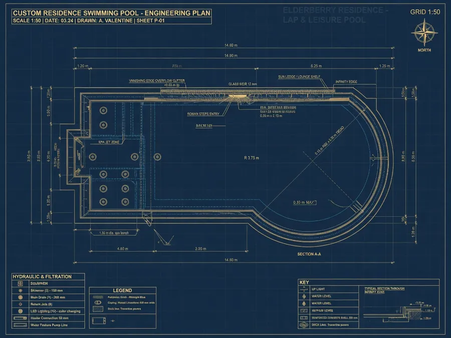 Custom swimming pool engineering construction plan